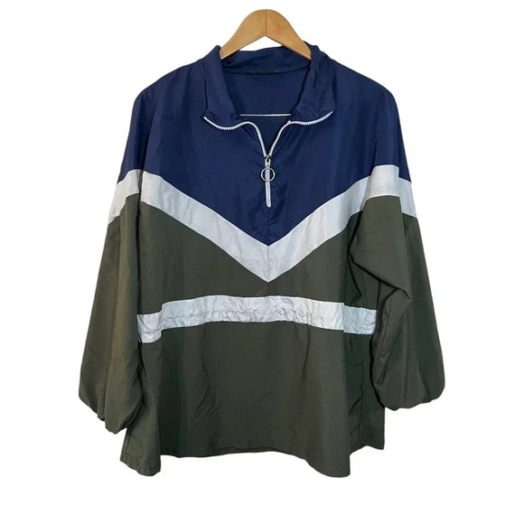 Rouge Windbreaker Jacket Womens Plus 2X Colorblock Quarter Zip Olive Navy White - Picture 1 of 7